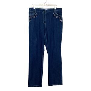 Charter Club floral embroidered straight legs blue jeans size 16